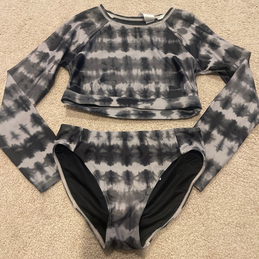 Zella Girl Black and Gray Tie-Dye Bikini Set sz 10